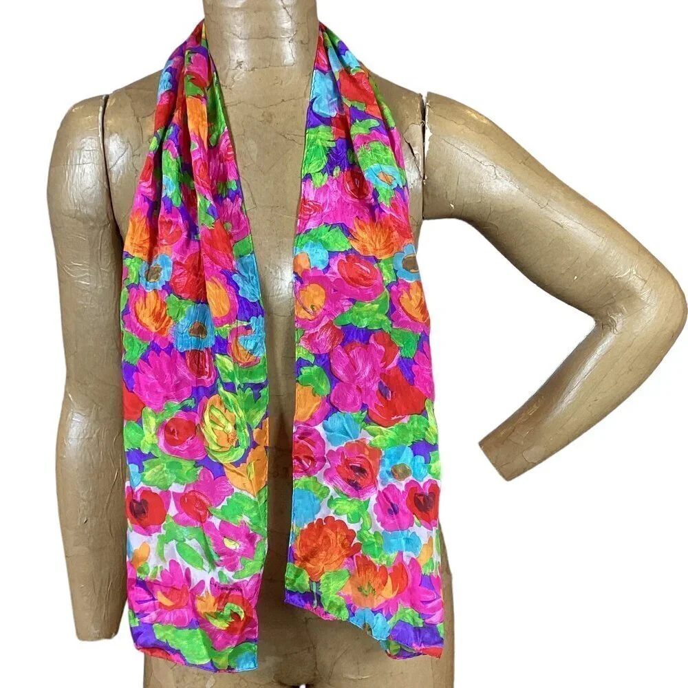 Liz Claiborne Silk Neck Scarf Colorful‎ Spring Floral Print 42P